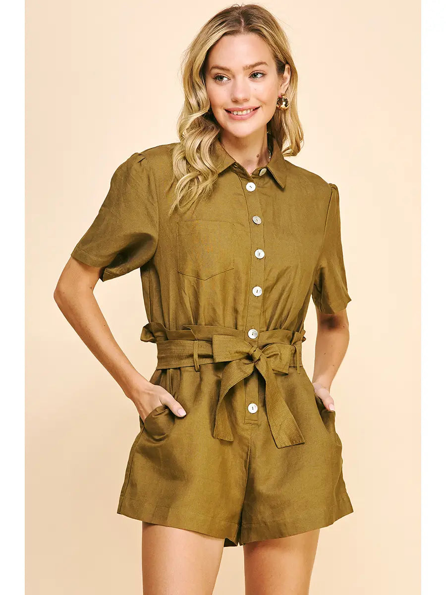 Toffee Button Front Romper