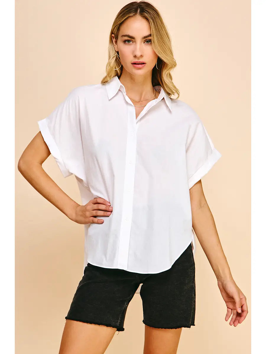 Button Front Woven Collared Shirt