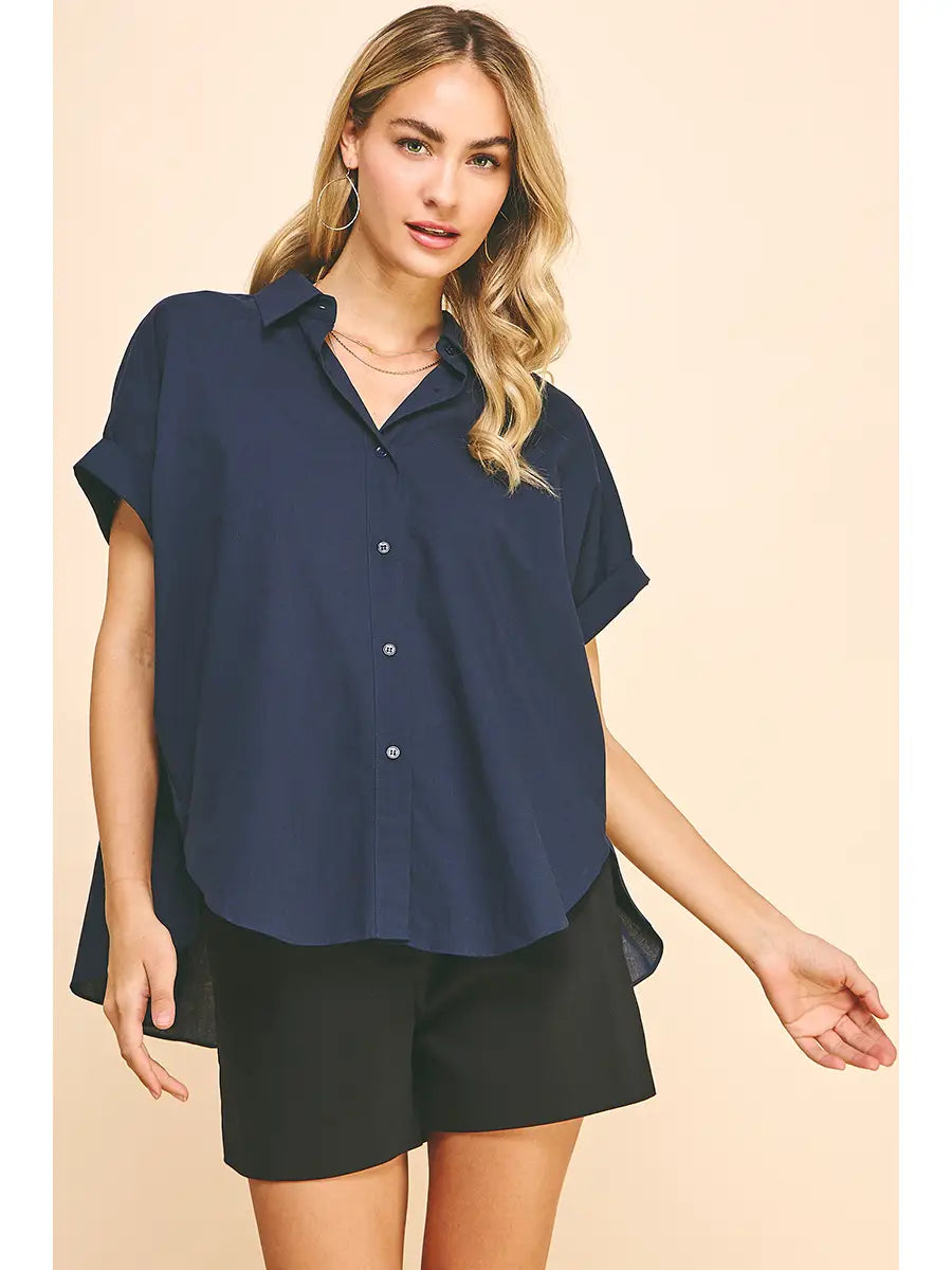 Button Front Poplin Collared Shirt