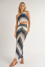 Load image into Gallery viewer, Navy and Cream Chevron Crochet Maxi Set
