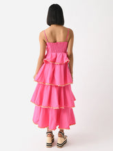 Load image into Gallery viewer, Hot Pink Tiered Maxi Dress with Contrast Trim
