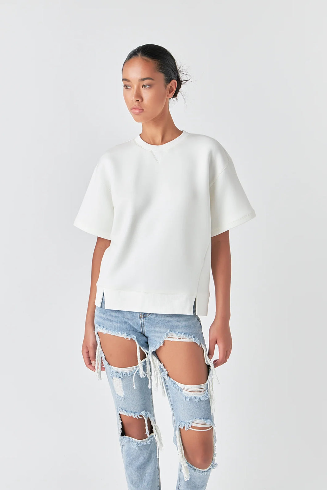 Cream Short Sleeve Scuba Sweatshirt