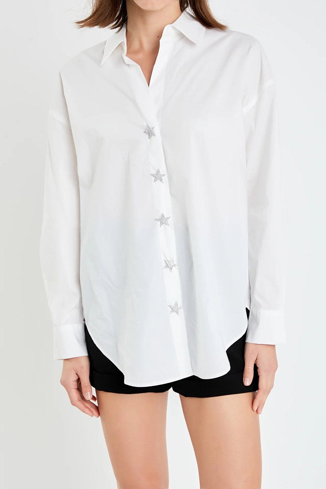 White Button Front Blouse with Star Buttons