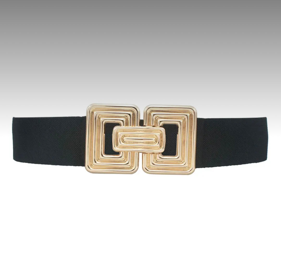 LINK BUCKLE STRETCH BELT Faux Leather Fabric Stretch Belt With Silver Tone Wide Chain  main image 4