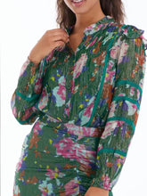 Load image into Gallery viewer, Green Floral Blouse with Metallic Threading
