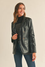 Load image into Gallery viewer, Black Faux Leather Double Breasted Blazer
