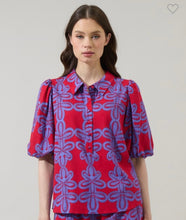 Load image into Gallery viewer, Red and Blue Print Button Front Blouse
