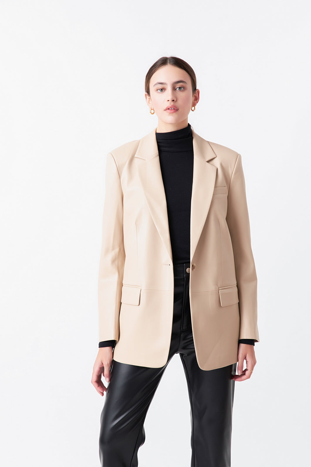 Taupe Vegan Leather Blazer