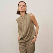 Load image into Gallery viewer, Taupe Sleeveless draped top
