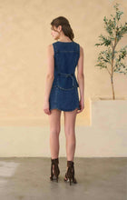 Load image into Gallery viewer, SCALLOPED DENIM MINI SKIRT WITH STUDDED DETAIL

