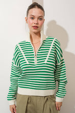 Load image into Gallery viewer, Preppy Californian Half-zip Striped Sweater-GREEN
