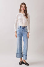 Load image into Gallery viewer, Openwork Cropped Knit Button Down Cardigan
