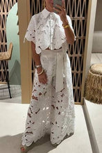 Load image into Gallery viewer, Crochet Floral Lace Button-down shirts &amp; wide leg pant set
