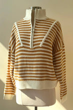 Load image into Gallery viewer, Preppy Californian Half-zip Striped Sweater-GREEN

