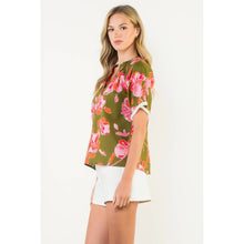 Load image into Gallery viewer, Button Down V-Neck Fringe Sleeve Floral Top
