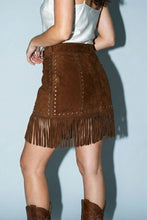 Load image into Gallery viewer, Vegan Suede Star Fringe Mini Skirt
