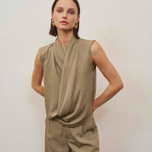 Load image into Gallery viewer, Taupe Sleeveless draped top
