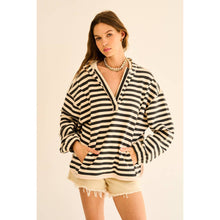 Load image into Gallery viewer, Half-Zip French Terry Stripe Hoodie Pullover
