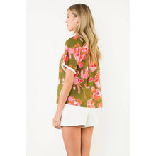 Load image into Gallery viewer, Button Down V-Neck Fringe Sleeve Floral Top
