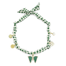 Load image into Gallery viewer, Green dot Convertible Scarf Necklace with heart Adjustable Silk Scarf Statement
