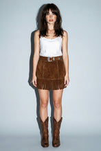 Load image into Gallery viewer, Vegan Suede Star Fringe Mini Skirt
