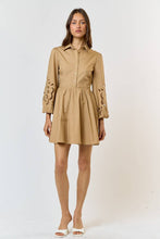 Load image into Gallery viewer, TAN BUTTON UP FLARED MINI DRESS
