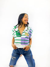 Load image into Gallery viewer, Striped 1/4 Zip Top with cap sleeve
