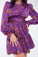 Load image into Gallery viewer, Purple Animal Print Tiered Mini Dress
