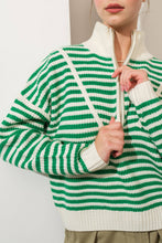 Load image into Gallery viewer, Preppy Californian Half-zip Striped Sweater-GREEN
