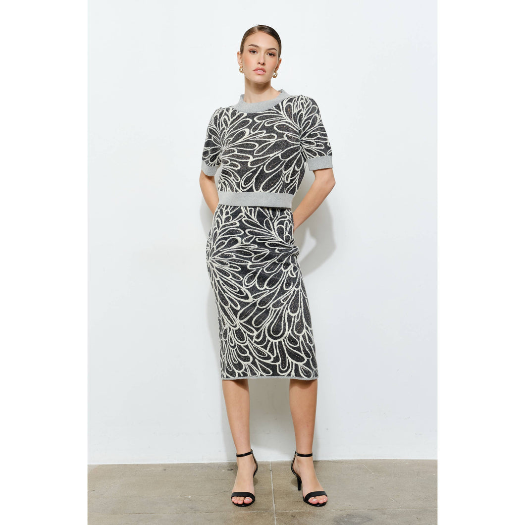 Glitter Detail Abstract Jacquard Knit Skirt