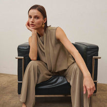 Load image into Gallery viewer, Taupe Sleeveless draped top

