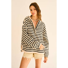 Load image into Gallery viewer, Half-Zip French Terry Stripe Hoodie Pullover
