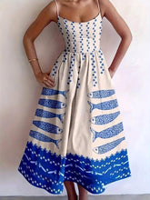 Load image into Gallery viewer, Sardine print smocked sundress seaside ocean strap dress

