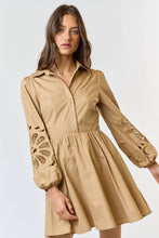 Load image into Gallery viewer, TAN BUTTON UP FLARED MINI DRESS
