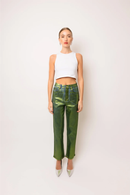 Load image into Gallery viewer, Green Denim Foil Coated Pants
