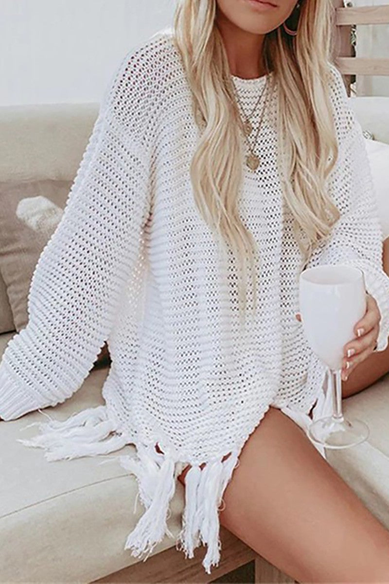 Crochet Knit Cover up with Tassel Detail