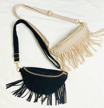 Load image into Gallery viewer, Suede Fringe Fanny Pack in Black or Tan
