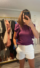 Load image into Gallery viewer, Purple Knit Top with Puff Sleeves
