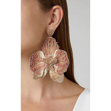 Load image into Gallery viewer, Beaded Orchid Earrings-Black/Gold or Rose/Gold
