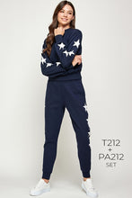 Load image into Gallery viewer, Navy Sweatshirt with Stars on Sleeves
