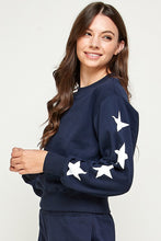 Load image into Gallery viewer, Navy Sweatshirt with Stars on Sleeves
