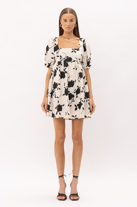 Black Floral Printed Mini Dress