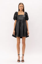 Load image into Gallery viewer, Black Faux Leather Puff Sleeve Dress
