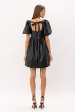 Load image into Gallery viewer, Black Faux Leather Puff Sleeve Dress
