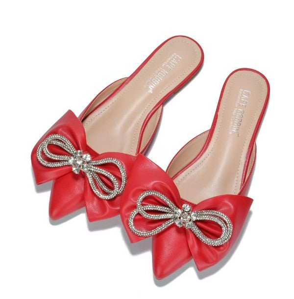 Red Bow Front Mule with Rhinstones