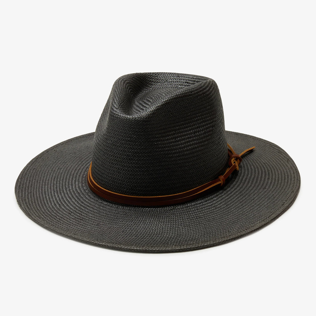 Black Straw Hat with Corded Band