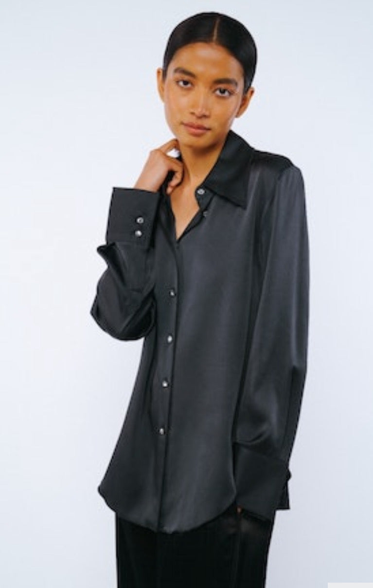 Charcoal Satin Wide Cuff Blouse