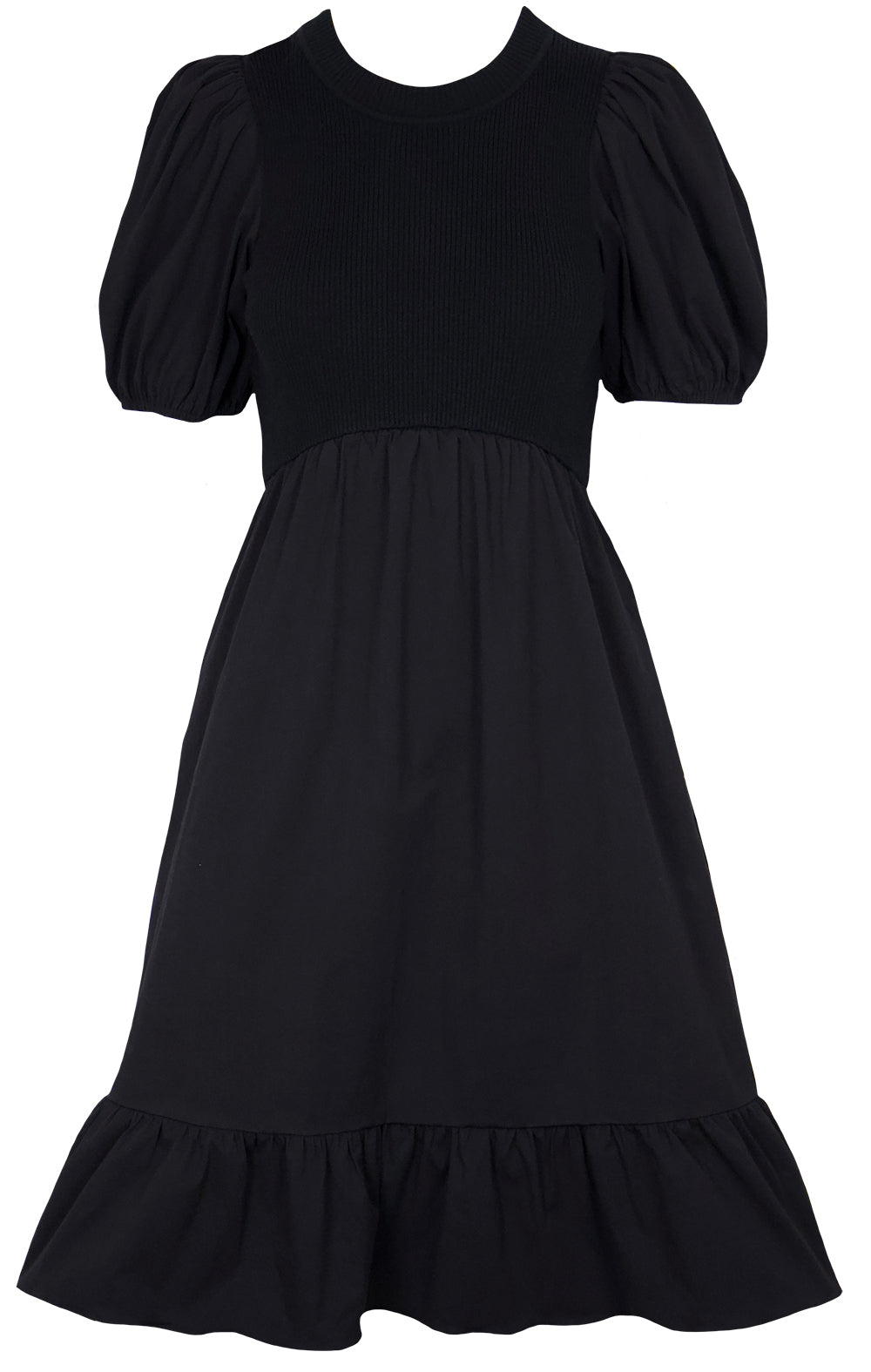 Black Smocked Bodice Midi Dress