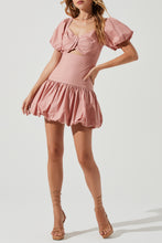 Load image into Gallery viewer, Puff Sleeve Bubble Mini Dress with Front Cut Out
