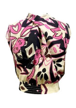 Load image into Gallery viewer, Black and Pink Print Funnel Neck Blouse
